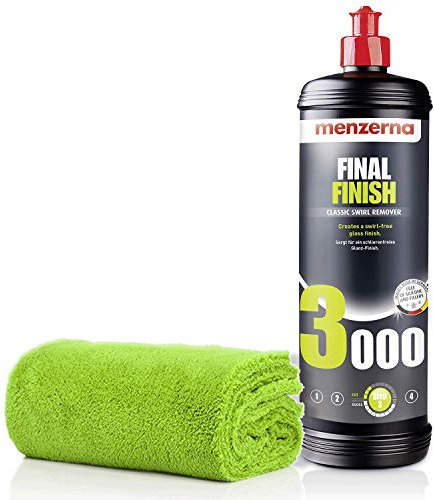detailmate Autopflege Set - Auto Polier Set: Menzerna 3000 Final Finish 1 Liter + Mikrofaser Auto Poliertuch zum Auspolieren, Mikrofasertuch 550 GSM 40x40 cm