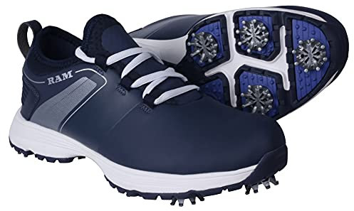 Ram Golf XT1 Mens Waterproof Golf Shoes, Spiked, Blue Size 9.5