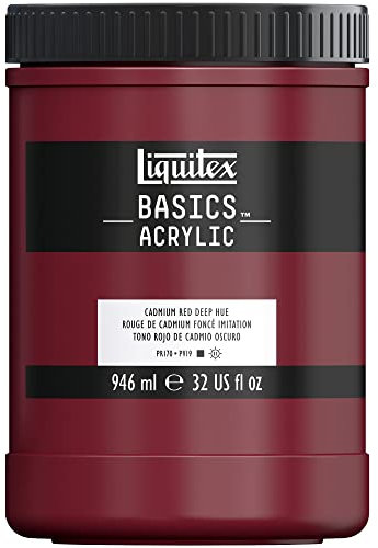Liquitex 8870366 Basics - peinture acrylique, peinture artistique monopigmentée, résistante à la lumière, qualité archive, finition satinée, Rouge Cadmium Foncé Imitation, Pot 946ml