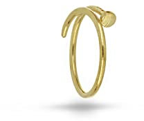 Anello a forma di Chiodo in Argento 925% Placato Oro Regolabile - Anello sottile per Donna e Ragazza Moderno e alla Moda - Made in Italy