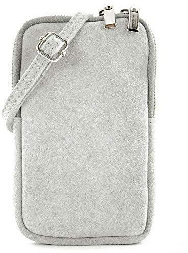 modamoda de T197 Damen Leder Handytasche 6,7 Zoll Umhängetasche handmade in Italy, Farbe:Telegrau/wildleder