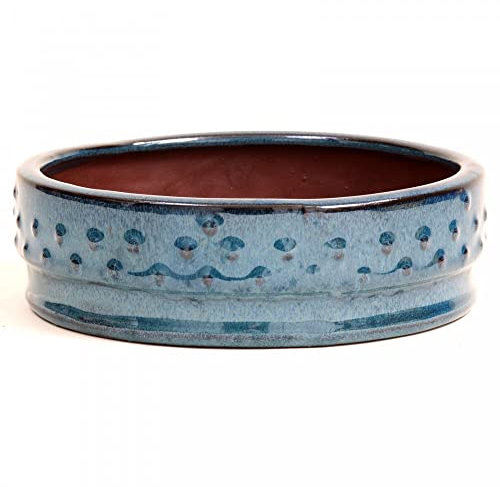 Bonsai-Shopping - Schale rund 19 Ø x 5,5 cm, grau - blau, Trommelschale 22974