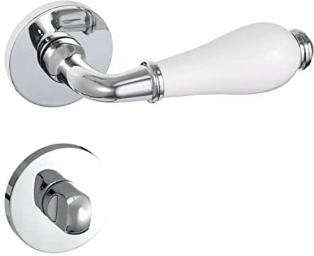 Gavroche Poignées de porte avec éléments en porcelaine - Ferrure de porte chromée polie - Poignée de toilette - Pour salle de bain - 1 jeu de poignées avec matériel de fixation