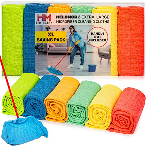 HELOMOR 6 Extra Large Floor Microfiber Cleaning Clothes, 30x18 for Squeegee Mop, Multi-Purpose Color Rags, Reusable for House Floor Kitchen Car Window Highly Absorbent, Lint and Streak Free