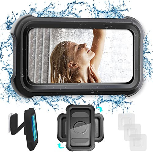 LUCKYDUO Support de téléphone Portable pour Douche, Support Mural pour téléphone Portable, étanche IPX7, Support de Douche réglable à 480° pour Salle de Bain/Cuisine, écran HD, Support de téléphone