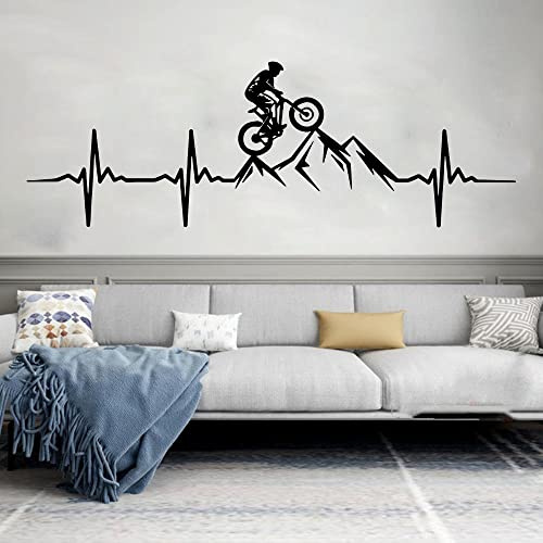 ZHEHUA Mountainbike Herzschlag Wandaufkleber Wohnzimmer Schlafzimmer Kunst Wandbild Menschen Mountainbike Downhill Bike Tapete, Schwarz, 165x56cm