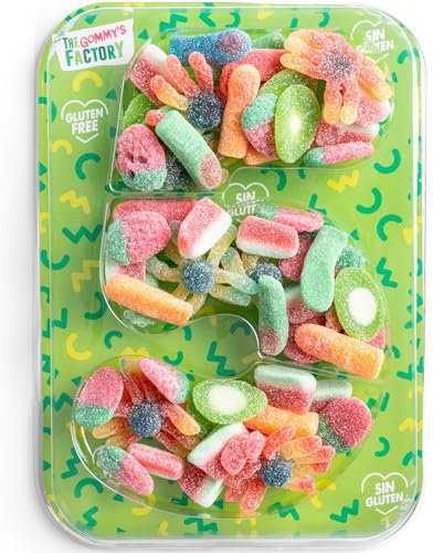 Gommy's Factory, Party Numbers nº 5 SIN GLUTEN. Tarta de gominolas para cumpleaños y celebraciones con forma de números. 500g chuches