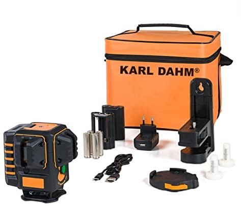 Karl Dahm Multi-Linienlaser GEO4 XR Green I Kreuzlinienlaser grün mit Lotfunktion & Lithiumionen-Akku(bis zu 9h) I Mit Multifunktionshalterung – 41390