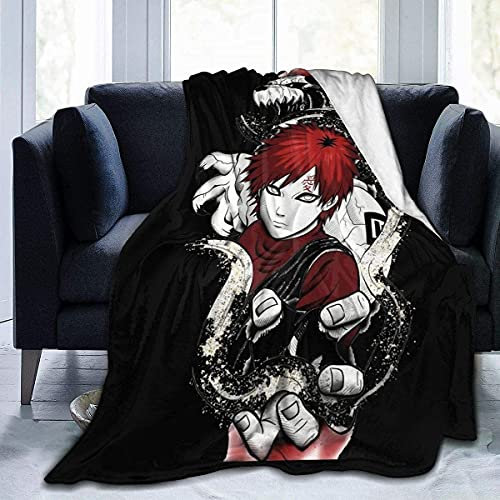 YINGD Shippuden Gaara Fleece-Überwurf, Decke für den täglichen Gebrauch, Polyester, Schwarz