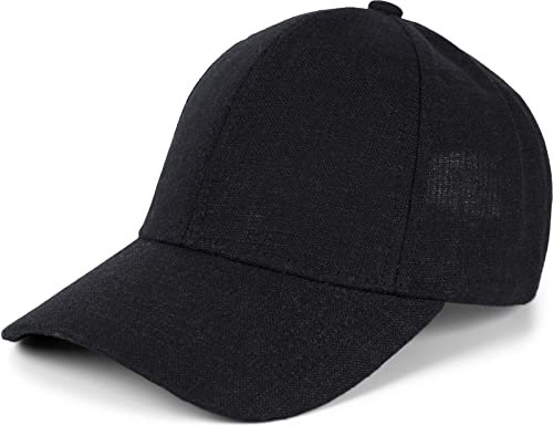 styleBREAKER Unisex Leinen Baseball Cap | Verstellbare 6-Panel Basecap mit gebogenem Schirm | Atmungsaktive Sommer Mütze mit Metallschnalle | Leicht, Bequem & Stilvoll, Farbe:Schwarz