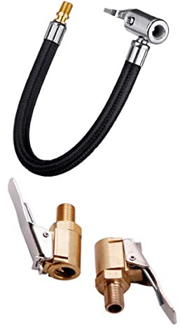 2 connettori universali in ottone per valvole pneumatiche, 1 cavo di prolunga da 25 cm, per gonfiatori e compressori d'aria - per auto e macchine, comprese le pompe pneumatiche.