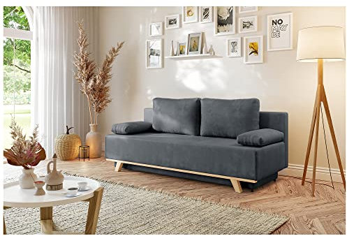 MEBLINI Sofa mit Schlaffunktion - Schlafcouch Ausziehbar - Schlafsofa mit Bettkasten - Sofabett - Couch mit Schlaffunktion - Klappsofa - Zendaya - 200x89x95cm - Grau Samt