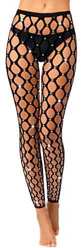 Geyoga Glitzer Strumpfhose Glitzer Netzstrumpfhose Hohe Taille Strass Netzstrümpfe Elastisch Damen Netzstrumpfhose für Halloween (Schwarz)