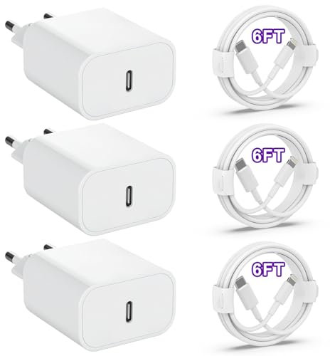 [Apple MFi Certified] 3er-Pack 25W iPhone Ladegerät mit iPhone Ladekabel, 3 X USB C Netzteil Ladestecker mit 3X 2M iPhone Lightning Kabel kompatibel mit iPhone 14 13 12 11 XR X 8- Standard weiß