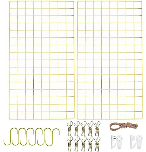 WUZILIN Juego de 2 Rejillas de Pared Doradas multifuncionales para Fotos, decoración de Bricolaje, estantería fotográfica, Mesa de Metal, 40 x 80 cm