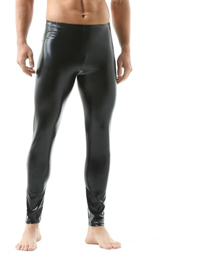 YOOBNG Men's Wet Look Leggings Activewear Faux Leather Tight Pants Stretchy Shiny Trousers Clubwear