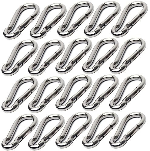 20 Stück 304 Edelstahl Karabiner, M5 Edelstahl Karabinerhaken, 50 x 5 mm, für Schlüsselanhänger, Camping, Angeln und Wandern