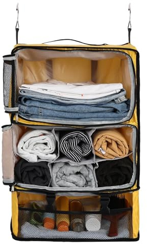 Surblue Hängeregal Reisetasche Kompressionspackwürfel für Koffer Zusammenklappbar mit Erweiterungsschicht Große Kapazität Gelb XXL