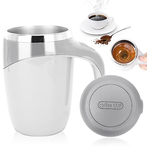 Fouvin Tasse auto-mélangeuse Lazy Tasse à café en acier inoxydable Tasse à café électrique Magic Mug Tasse 380ML (Blanc)