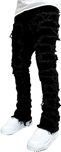 Pantalones Vaqueros Negros Apilados con Chanclas Rasgados y Rectos Harajuku Pantalones de Hip Hop Pantalones Vaqueros Delgados Estilo Punk Y2K Jeans de Baile Callejero