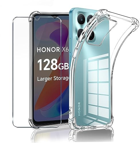 LYJERRY Custodia Per Honor X6A Pellicola Vetro Temperato Per Honor X6A Caso Protettiva Leggero Protector Morbido TPU Cover Silicone di gomma Phone Case 9H Vetro Protettiva