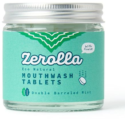 Zerolla Eco Natural Mouthwash 150 Tablets Double Mint | Alkalising & pH-Balancing Sodium Bicarbonate | with Natural Calcium Fluoride | Alcohol-Free & SLS-Free | Plastic-Free Packaging