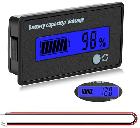 VooGenzek Batteriekapazitäts Voltmeter Monitor, Universelle Blei-Säure-Lithium Batterie-Status-Anzeige Tester Voltmeter Monitor, LCD-Display, DC 12V 24V 36V 48V 60V 72V Batteriemessgerät, Blau Licht