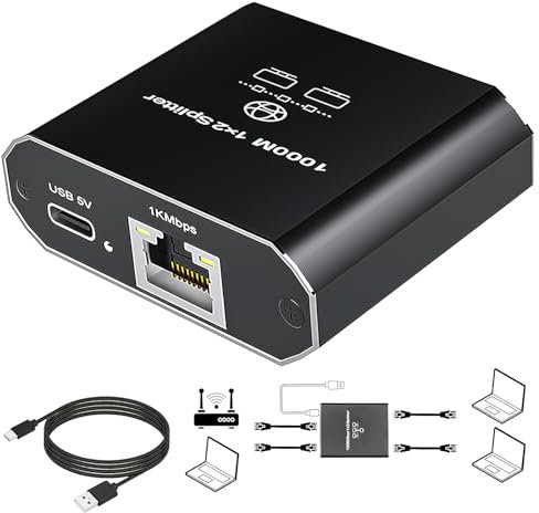 HENGBIRD Switch Ethernet 2 Port, Switch RJ45 Splitter 1000 Mbps, Switch Ethernet Double RJ45 pour Ordinateur, Hub, Commutateur, Routeur, Décodeur, Télévision Numérique, etc.
