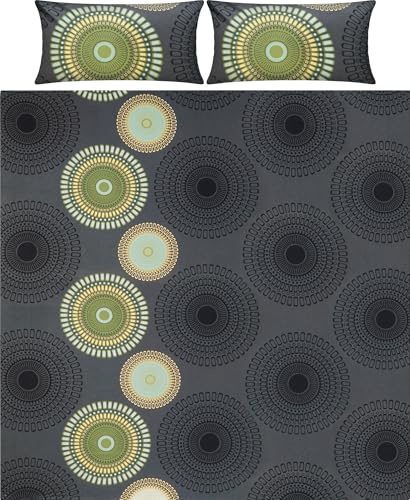 REDBEST Bettwäsche Biber Mandalas anthrazit-grün Größe 40x80 cm / 200x200 cm - mollig warm, temperaturausgleichend, mit Reißverschluss