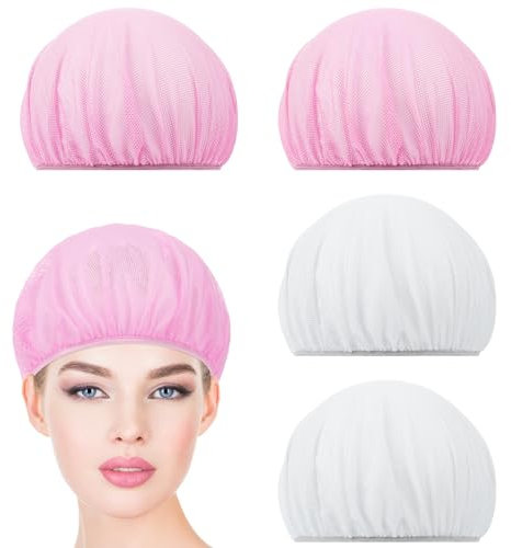 Jeffdad 4 Gorros de Malla para Dormir y Protección del Cabello Rizado - Redecillas Nocturnas para Mujer (Blanco y Rosa)