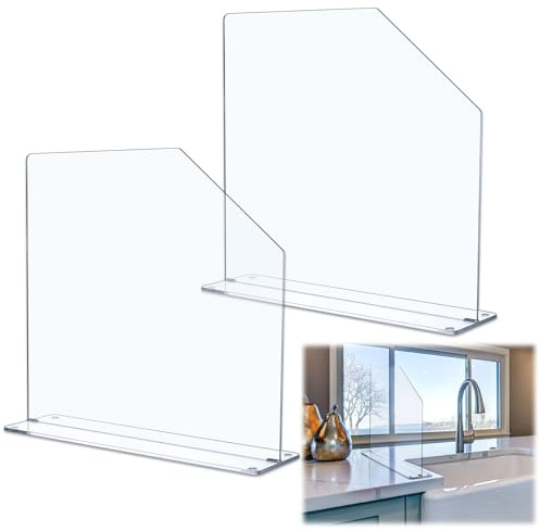 Vesici 2 Pcs Clear Acrylic Sink Splash Guard Freestanding Panel Barrier with Easy Reach Cutaway Kitchen Guard Protective Splatter Barrier for Home Hospital(15.75 Length, 16 Height, 4.5 Base)
