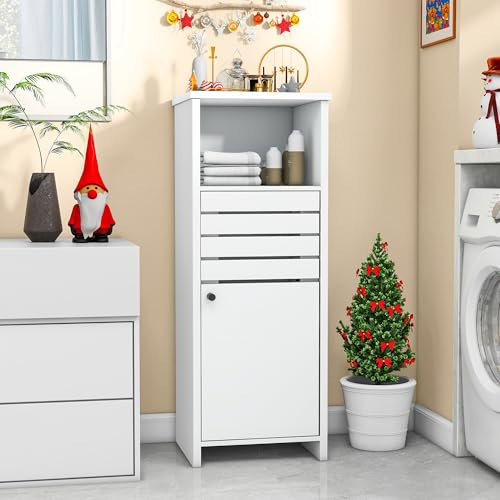 YITAHOME Badezimmerschrank, Badschrank, Beistellschrank, Badezimmerschrank Unterschrank mit Tür verstellbare Einlegeböden, für Badezimmer, Wohnzimmer, Esszimmer, Küche, 35 * 31 * 91 cm (Weiß)