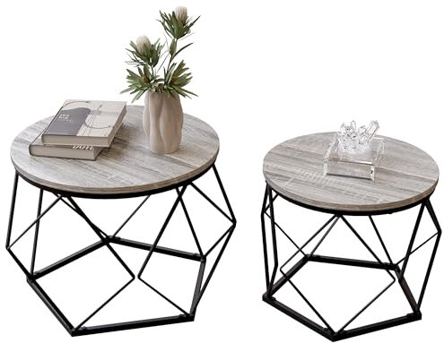 Vida Designs Brooklyn Round Coffee Tables, Set of 2 Side Tables, Modern Steel Frame Nesting Living Room Furniture (Grey)