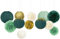 NICROLANDEE Grün Hochzeitsdekorationen, 12 Stück Grün Gold Seidenpapier Pompons Papierlaternen Party Deko für Brautparty, Botanische Babyparty, Waldgrün Gartenparty Geburtstag Deko