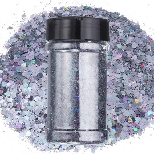 sourcing map Holographic Chunky Glitters, 3.5oz/100g Black Holographic Glitters Powder Mixed Chunky & Fine Flakes Iridescent Sequins for Nail, Hair, Epoxy Resin