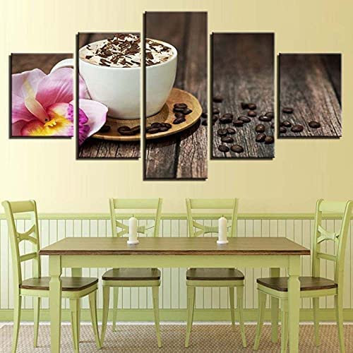 Drucke Auf Leinwand 5 Stück Wandkunst Drucken Leinwand Malerei Wohnkultur 5 Panel Leinwand Bilder Und Kunstwerk Wandbild Restaurant Café 125 X 60 Cm Für Wohnzimmer Schlafzimmer -8Y5N+M1J9-