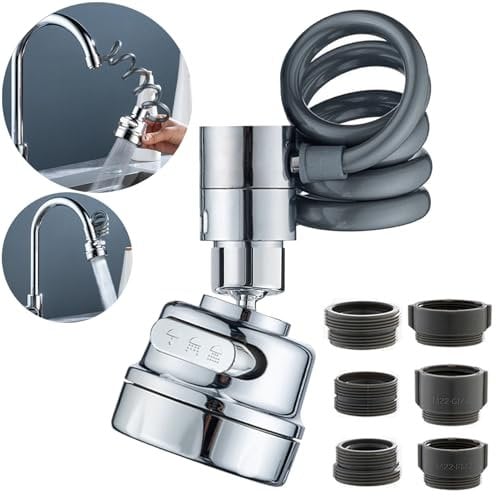 Doccetta per Lavandino con Tubo, Prolunga Rubinetto Cucina 360° Girevole, Doccino Rompigetto Rubinetto Cucina, Filtro Aeratore Rubinetti Estensione Bagno, Filtri Doccino per Lavandino con Adattatore