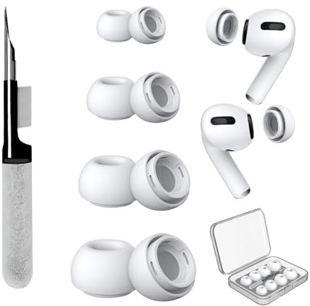 YOURKAY 4 Paia di Gommini Auricolari di Ricambio per Apple Airpods Pro/Airpods Pro 2, Padiglioni in Silicone Liquido con Fori per la Cancellazione del Rumore, Include Custodia + Spazzola per la Puli