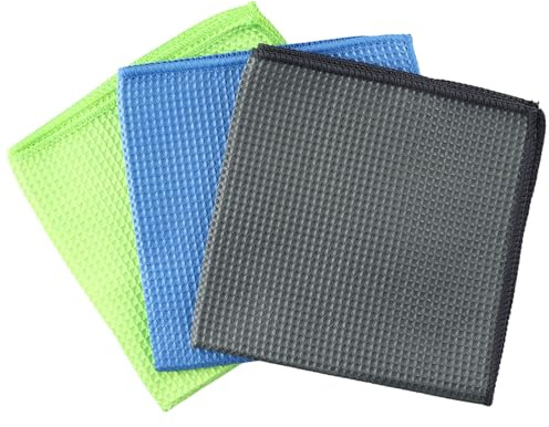 Gudalea 3 Stück Waffeltücher, Mikrofasertücher, 40x40cm Hochwertiges Waffeltücher, Kratzfreies Trockentuch Speziell, für Küche, Bad, Fenster, Auto (Grün, Blau, Grau)