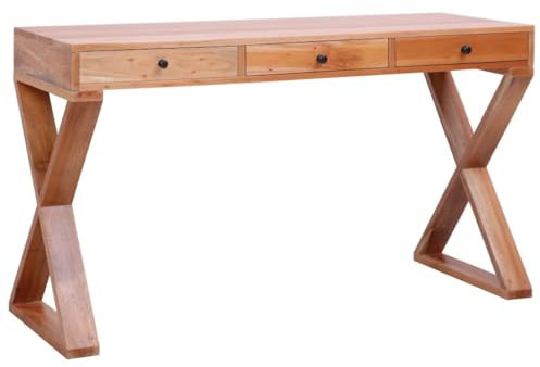 Bureau d'ordinateur en bois d'acajou massif naturel 115 x 47 x 77 cm