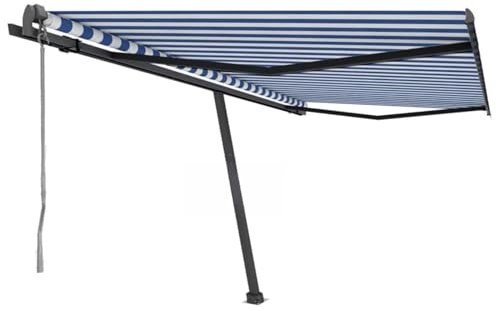 Juroupi Standmarkise Automatisch 450x300 cm Blau/Weiß Balkon üBerdachung Senkrechtmarkise AußEn