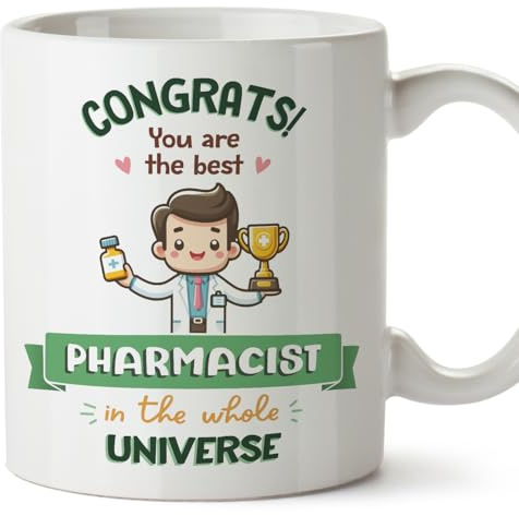 MUGFFINS Pharmacist Man Mug - in English - Best in Universe Trophy - Funny Gift for Colleagues - Ceramic 11oz Mug