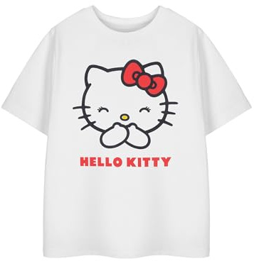 Hello Kitty Girls White T-Shirt | Classic Short Sleeve Graphic Tee | Sanrio Logo Top for Kids | Retro Cartoon Apparel | Cute Children & Teens Gift