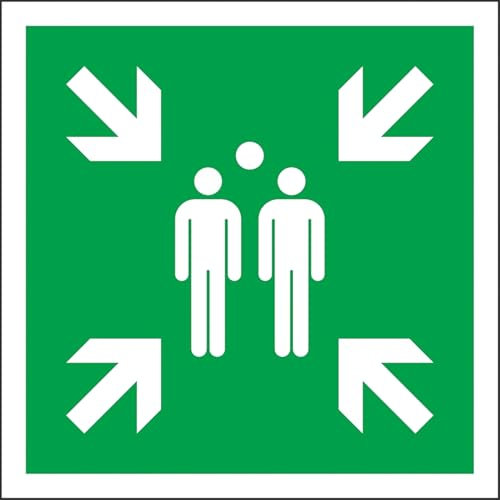 PRINTIMA Nachleuchtendes PVC-Sammelplatz-Schild – 15x15cm, Leuchtendes Sicherheitszeichen für Sammelpunkt und Evakuierungsbereich