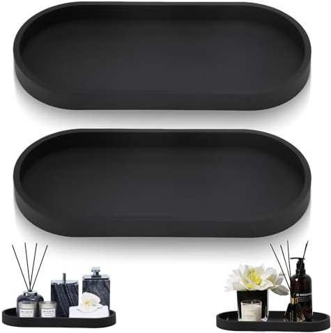 APOMOONS 2 pcs vassoio bagno portaoggetti, vassoio decorativo nero, vassoio porta profumi vassoio porta candele in silicone, vassoio ovale per saponi cosmetici gioielli aromaterapia (24.5x11x2cm)