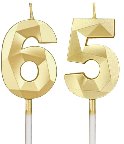65th Birthday Candles, Gold Number Candles Birthday Decoration, Happy Birthday Cake Toppers, for Birthday Parties Weddings Company Anniversaries (Gold,65)
