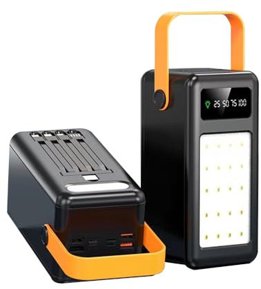 Chargeur Portable 100000mAh Power Bank Haute Capacité, 15W Charge Rapide Câbles Intégrés Batterie Externe, 8 Sorties Et 3 Entrées, Power Bank pour Camping Voyage(Size:100000 mAh,Color:Noir)