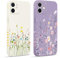 Yirlbey 2 Stück für iPhone 12 Hülle 6,1 Zoll Handyhülle mit Blumen Muster Cute Aesthetic Motiv Case, Weiche Ultra Dünn Lila Beige Silikon TPU Kameraschutz Stoßfeste Schutzhülle