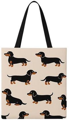 dalerno Dackel Tasche für Damen – Lustige Stofftasche mit Dackel Motiv, ideal als Einkaufstasche, Geschenk für Hundefans, Hundehalterinnen & Dackelliebhaber Dachshund – waschbar