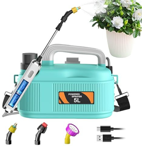 Pompa Irroratrice A Batteria, 5L Spruzzatore Da Giardino Elettrico, Spruzzatore Elettrico Con 3 Ugelli Per Nebbias, SpruzzatoreForte USB Bacchetta Retrattile E Tracolla Regolabile Per Giardino Cortile